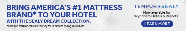 Banner promoting Tempur-Sealy mattresses for hotels, "Learn More" button.