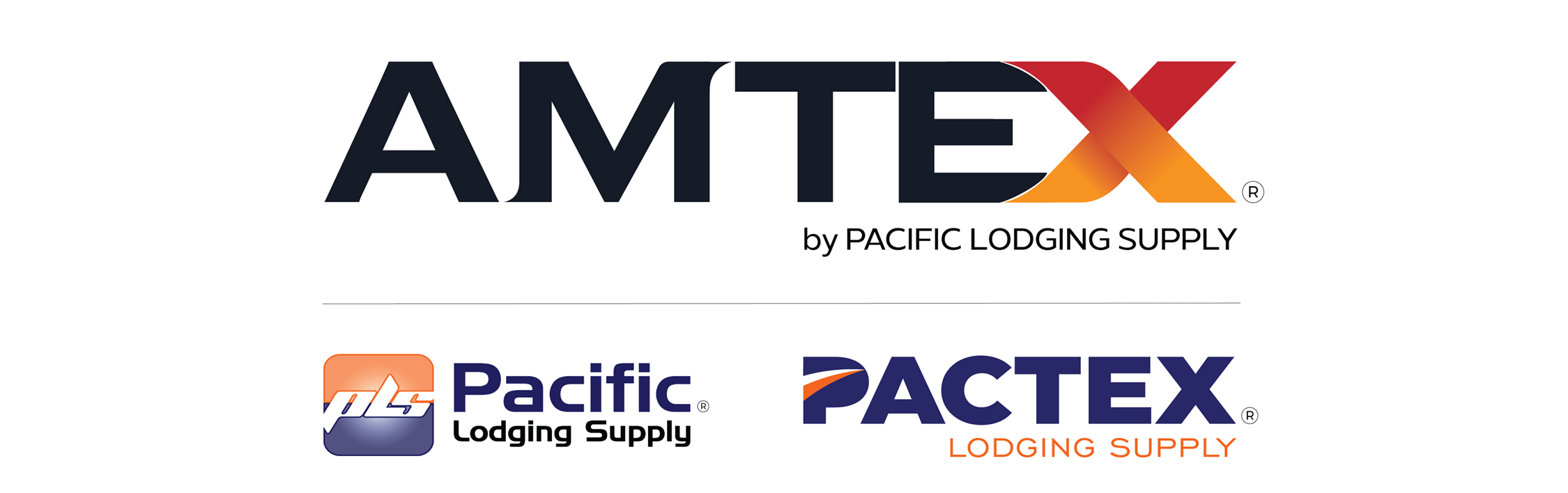 Logo displaying 'AMTEX by Pacific Lodging Supply', below, logos for 'Pacific Lodging Supply' and 'PACTEX Lodging Supply'. Logo displaying 'AMTEX by Pacific Lodging Supply', below, logos for 'Pacific Lodging Supply' and 'PACTEX Lodging Supply'.