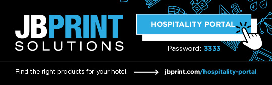 Banner for JB Print Solutions. Features "Hospitality Portal" with a hand clicking icon and password "3333." Link: jbprint.com/hospitality-portal. Banner for JB Print Solutions. Features "Hospitality Portal" with a hand clicking icon and password "3333." Link: jbprint.com/hospitality-portal.