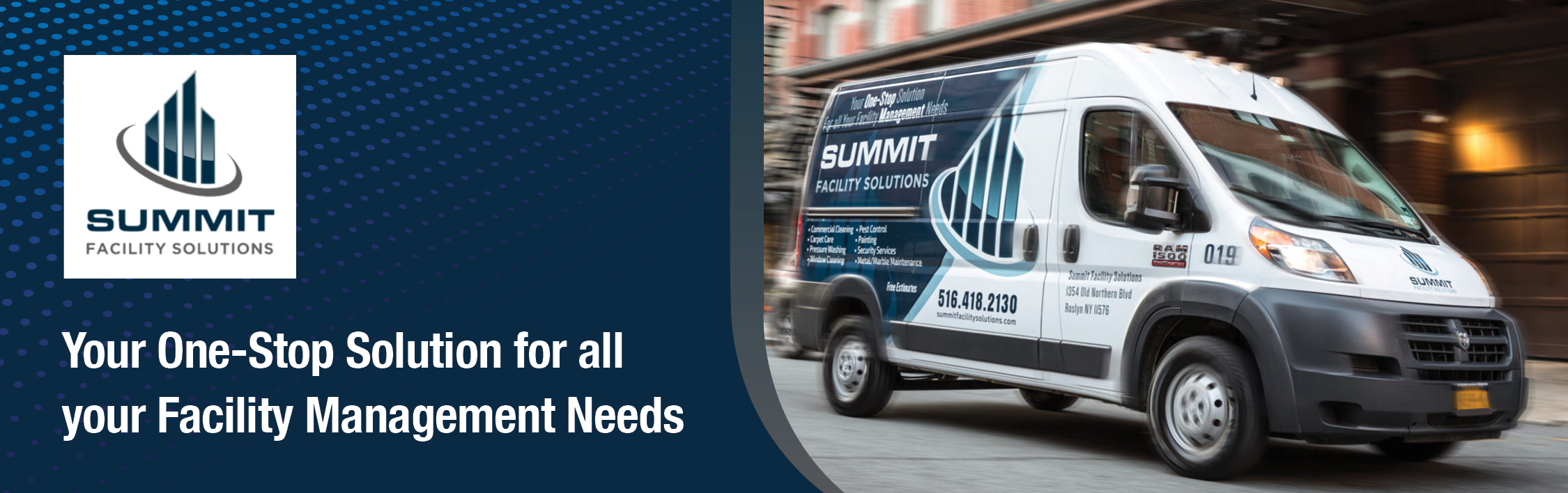 Summit Facility Solutions banner. Text reads, “Your One-Stop Solution for all your Facility Management Needs.” Summit Facility Solutions banner. Text reads, “Your One-Stop Solution for all your Facility Management Needs.”